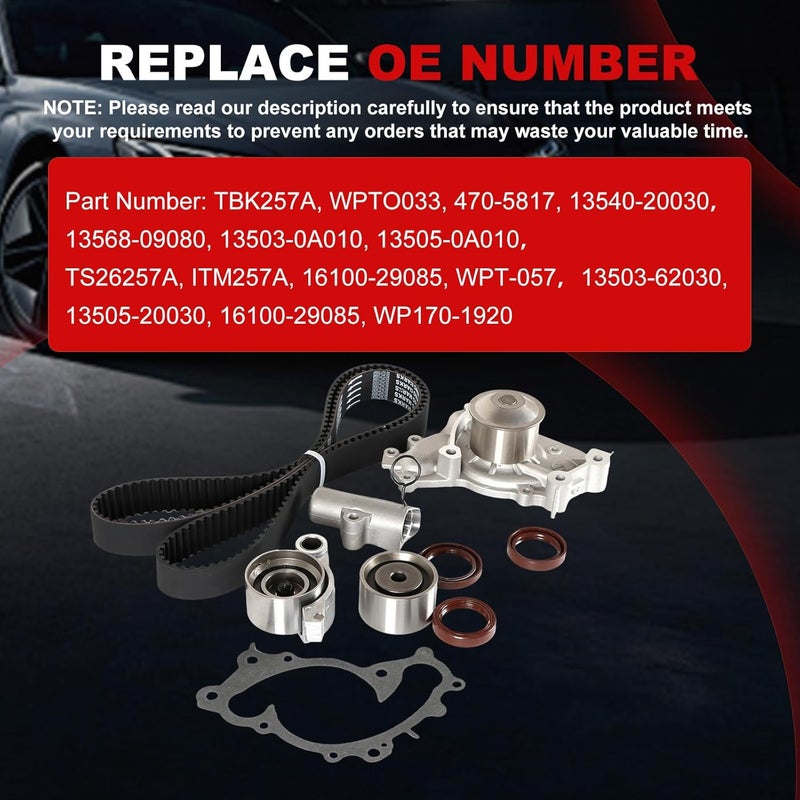Autodevil Timing Belt Kit Water Pump 3.0L 3.3L Fit for Camry 2001-2006 for Highlander 2001-2007 ES300 2002-2006, 3.3L for Sienna 2004-2006 Solara 2004-2008 RX330 2004-2006 with Tensioner Upper Bearing - Image 2